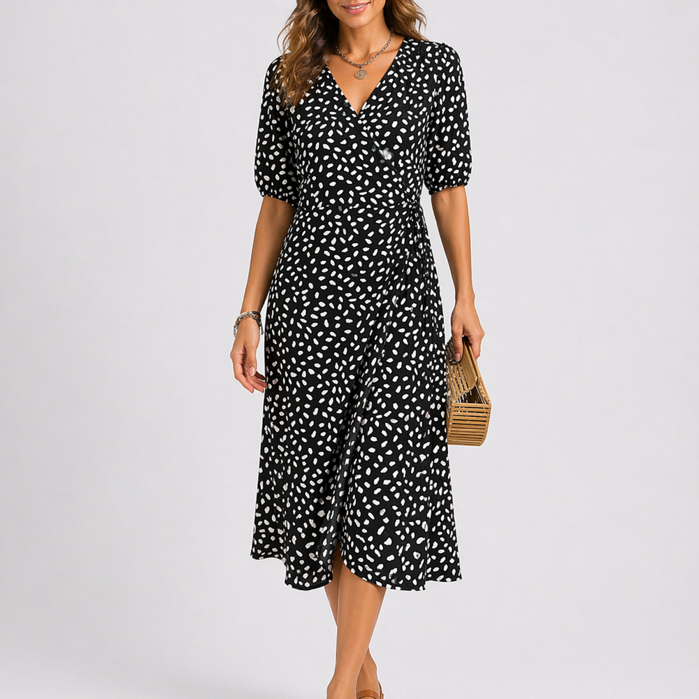 Women’s Abstract Print Midi Dress Lightweight Summer Style 1