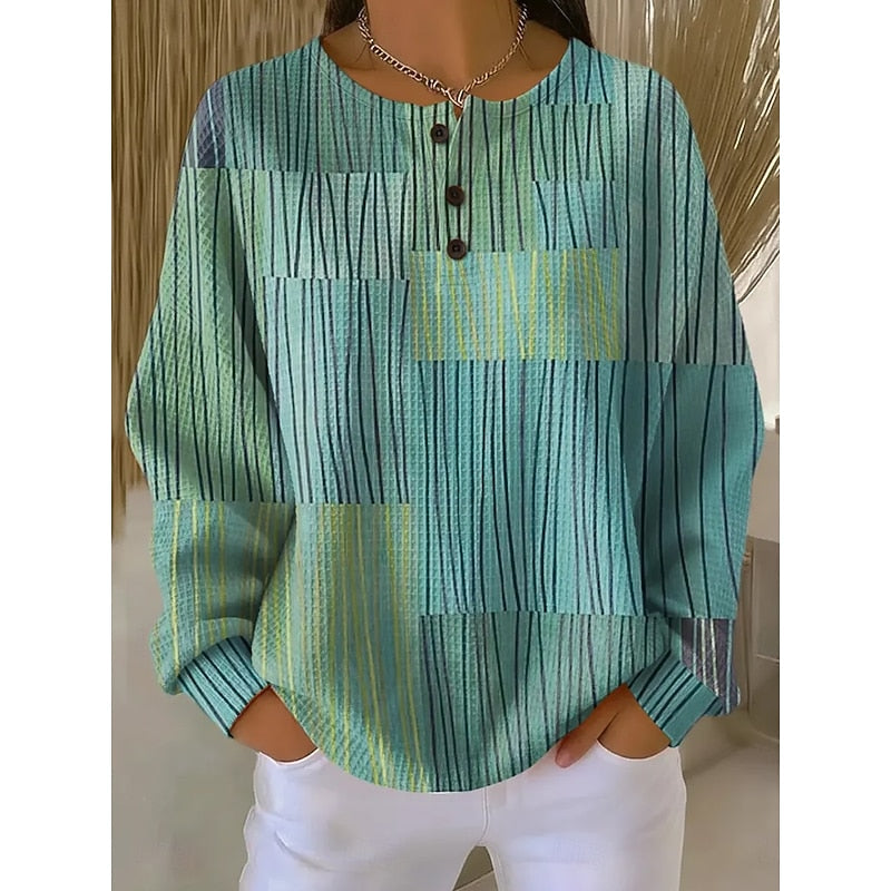 Women’s Artistic Print Sweatshirt Relaxed Button-Neck Style 2