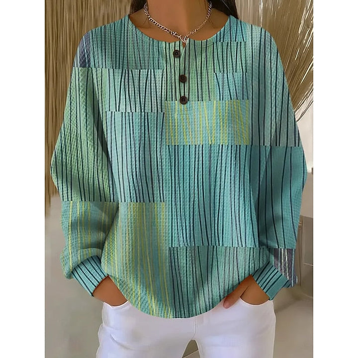 Women’s Artistic Print Sweatshirt Relaxed Button-Neck Style 2