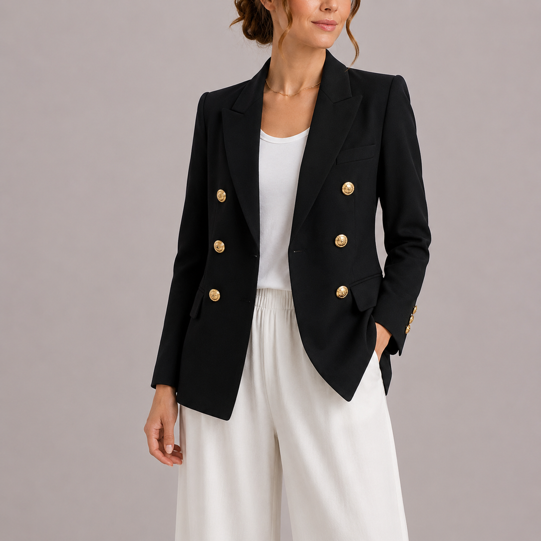 Women’s Black Double-Breasted Blazer Tailored Fit with Gold Buttons 0
