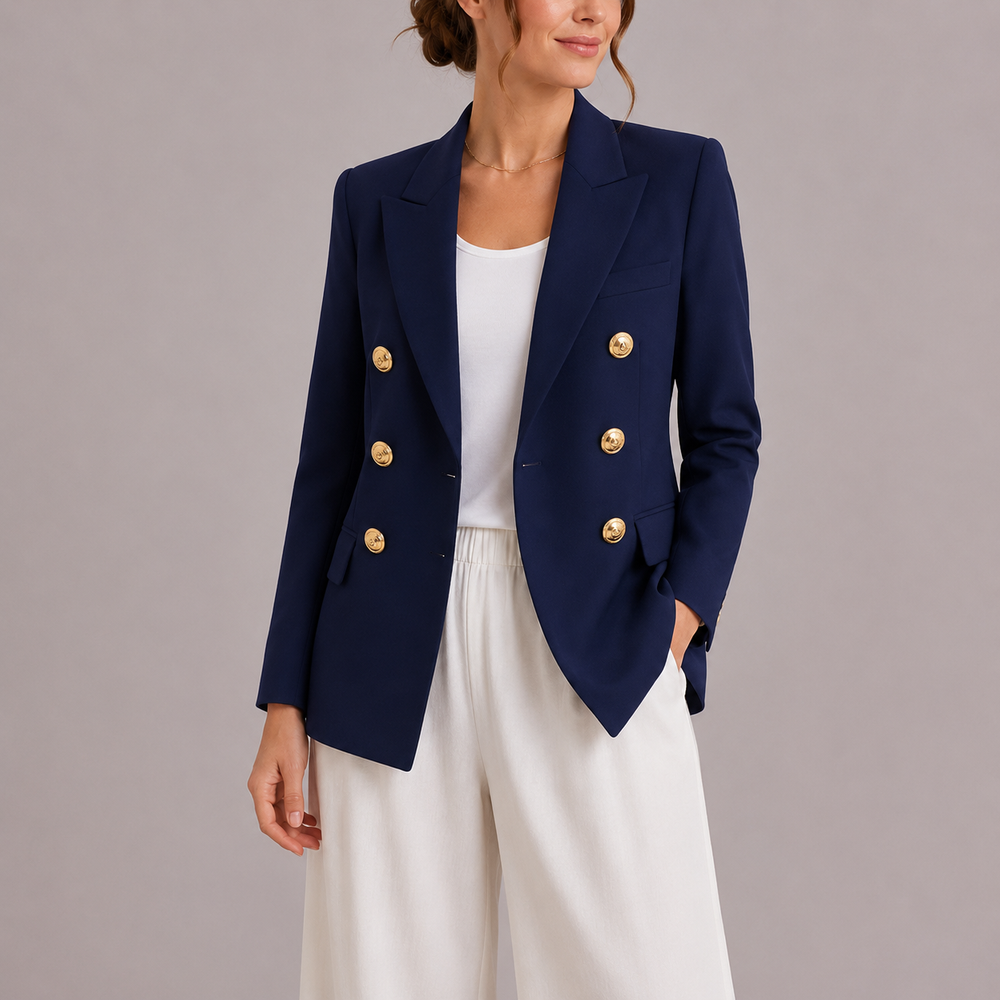 Women’s Black Double-Breasted Blazer Tailored Fit with Gold Buttons 1