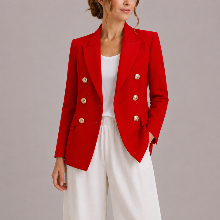 Women’s Black Double-Breasted Blazer Tailored Fit with Gold Buttons 6