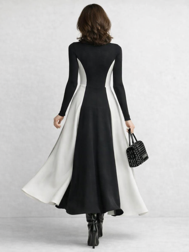 Women’s Black Maxi Dress Sculpted Turtleneck Design 3