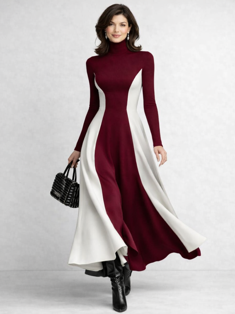 Women’s Black Maxi Dress Sculpted Turtleneck Design 5