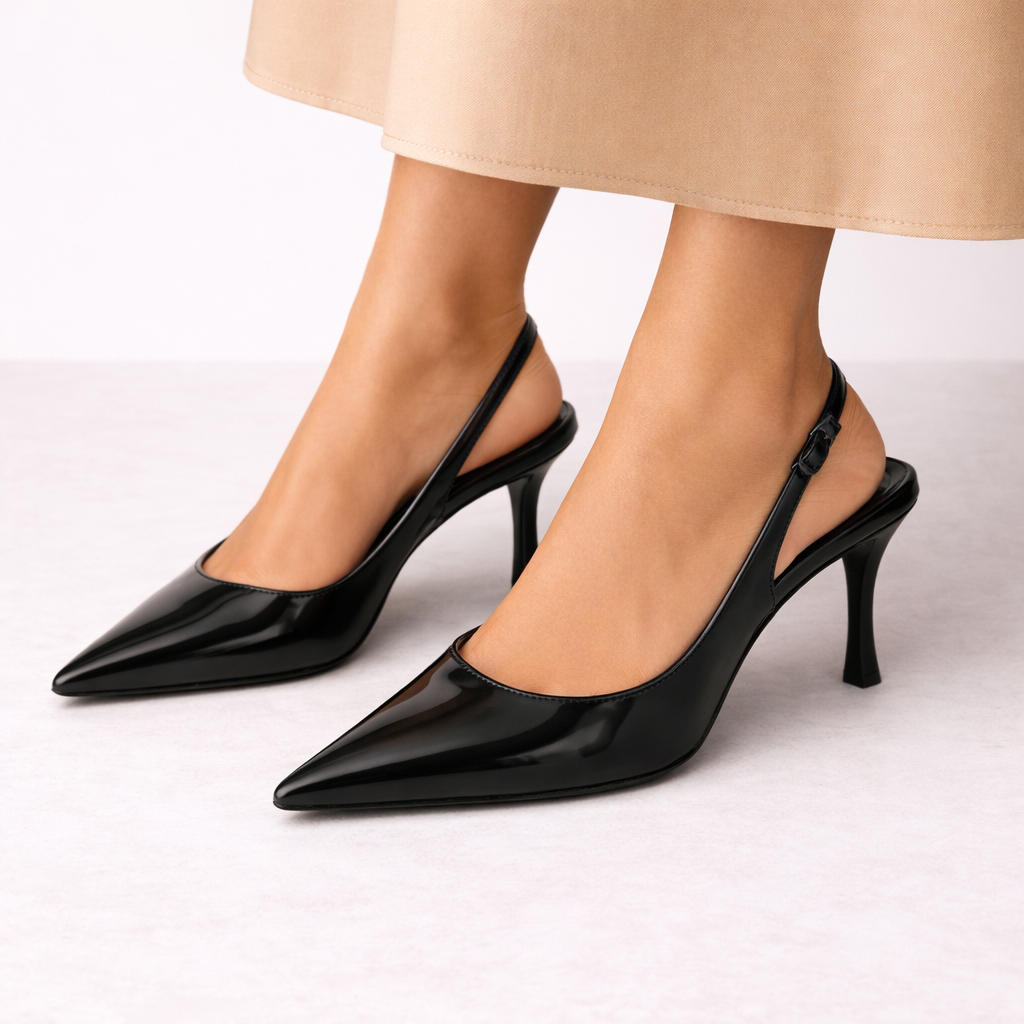 Women’s Black Slingback Heels Pointed Toe Elegant Design 0