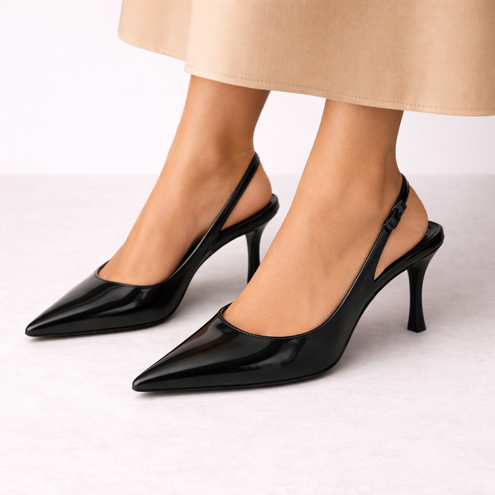 Women’s Black Slingback Heels Pointed Toe Elegant Design 3
