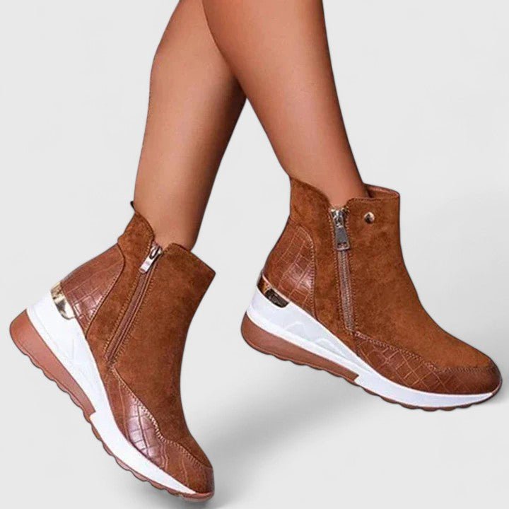 Women’s Black Wedge Ankle Boots Croc-Panel Zip-Up Design 5
