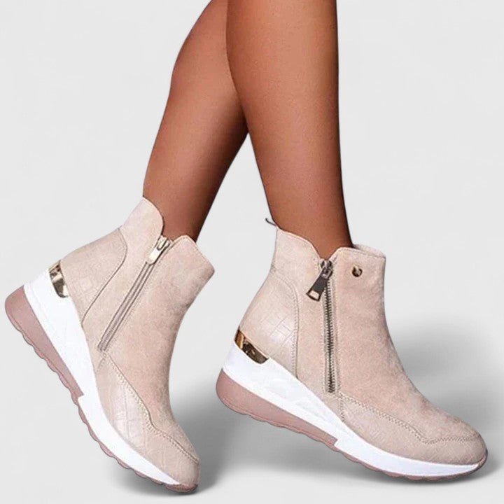 Women’s Black Wedge Ankle Boots Croc-Panel Zip-Up Design 7