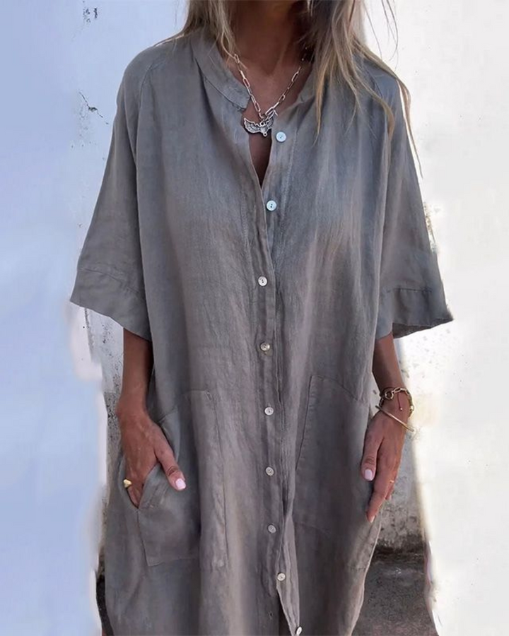 Women’s Boho Shirt Dress Relaxed Fit with Adjustable Waist 0