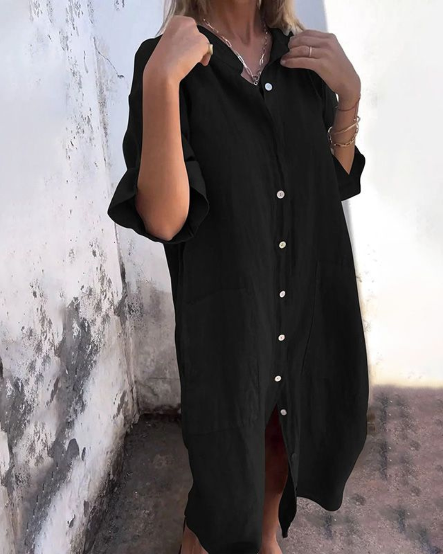 Women’s Boho Shirt Dress Relaxed Fit with Adjustable Waist 1