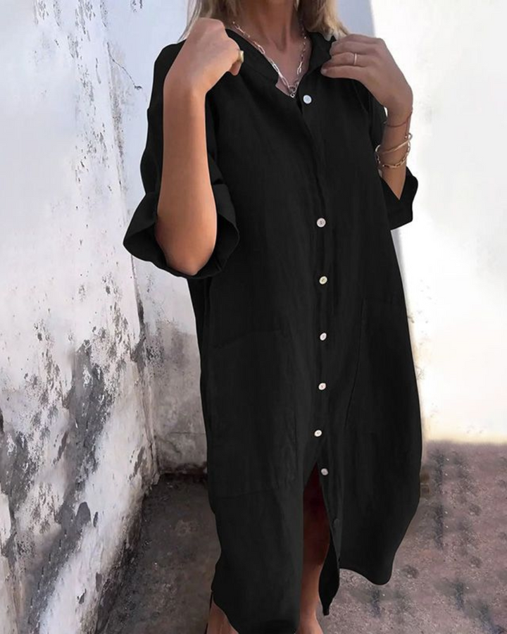 Women’s Boho Shirt Dress Relaxed Fit with Adjustable Waist 1