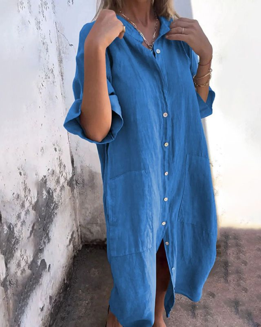 Women’s Boho Shirt Dress Relaxed Fit with Adjustable Waist 2