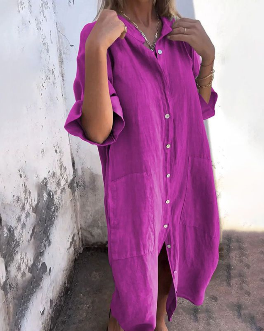 Women’s Boho Shirt Dress Relaxed Fit with Adjustable Waist 4