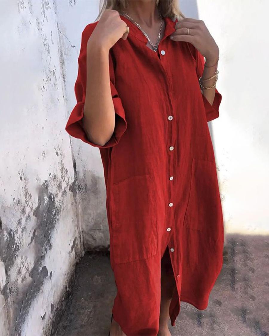 Women’s Boho Shirt Dress Relaxed Fit with Adjustable Waist 5