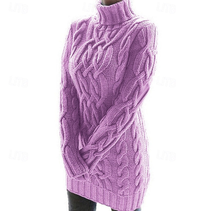 Women’s Cable Knit Turtleneck Sweater Dress Cozy Fit 0