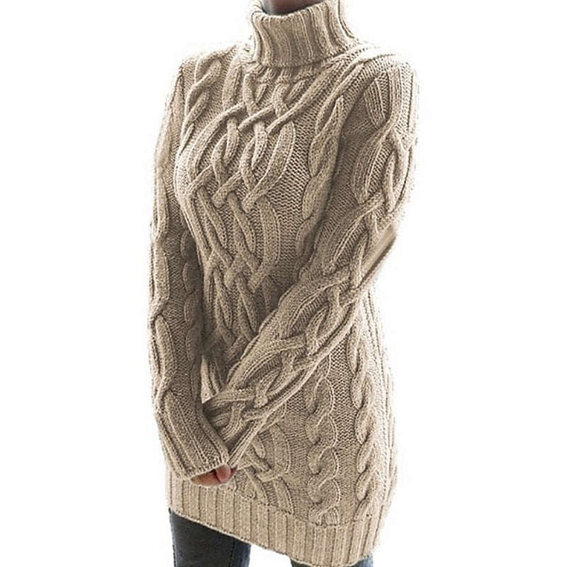 Women’s Cable Knit Turtleneck Sweater Dress Cozy Fit 2