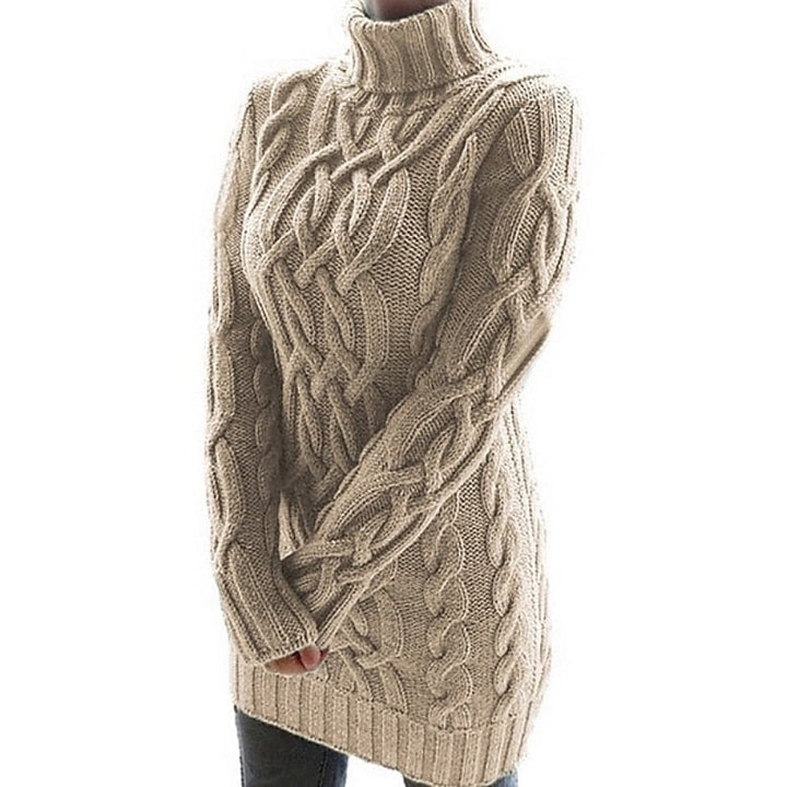 Women’s Cable Knit Turtleneck Sweater Dress Cozy Fit 2