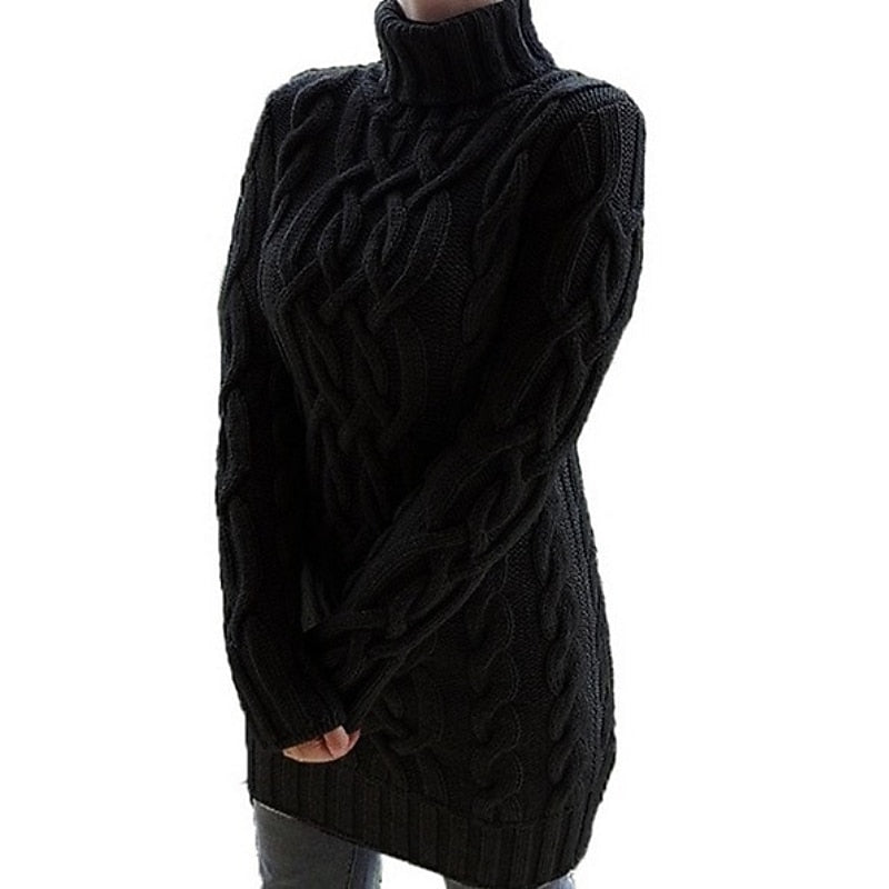 Women’s Cable Knit Turtleneck Sweater Dress Cozy Fit 3