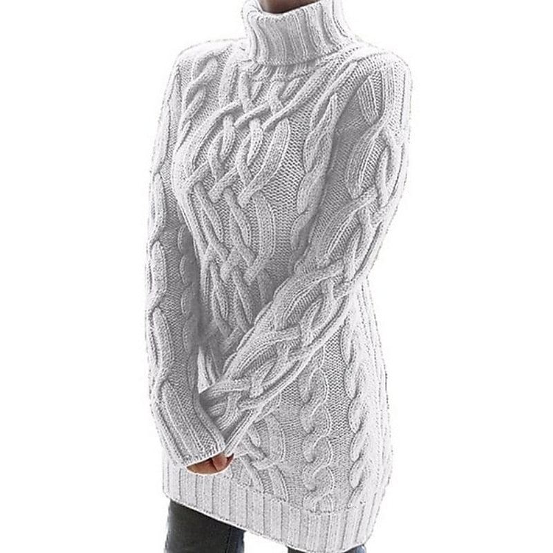 Women’s Cable Knit Turtleneck Sweater Dress Cozy Fit 4