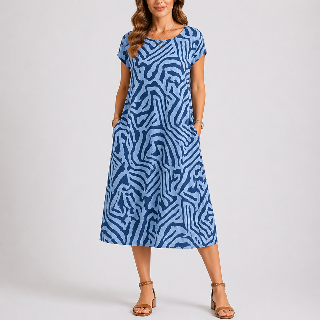 Women’s Casual Midi Dress Lightweight Round Neck Summer Style 0