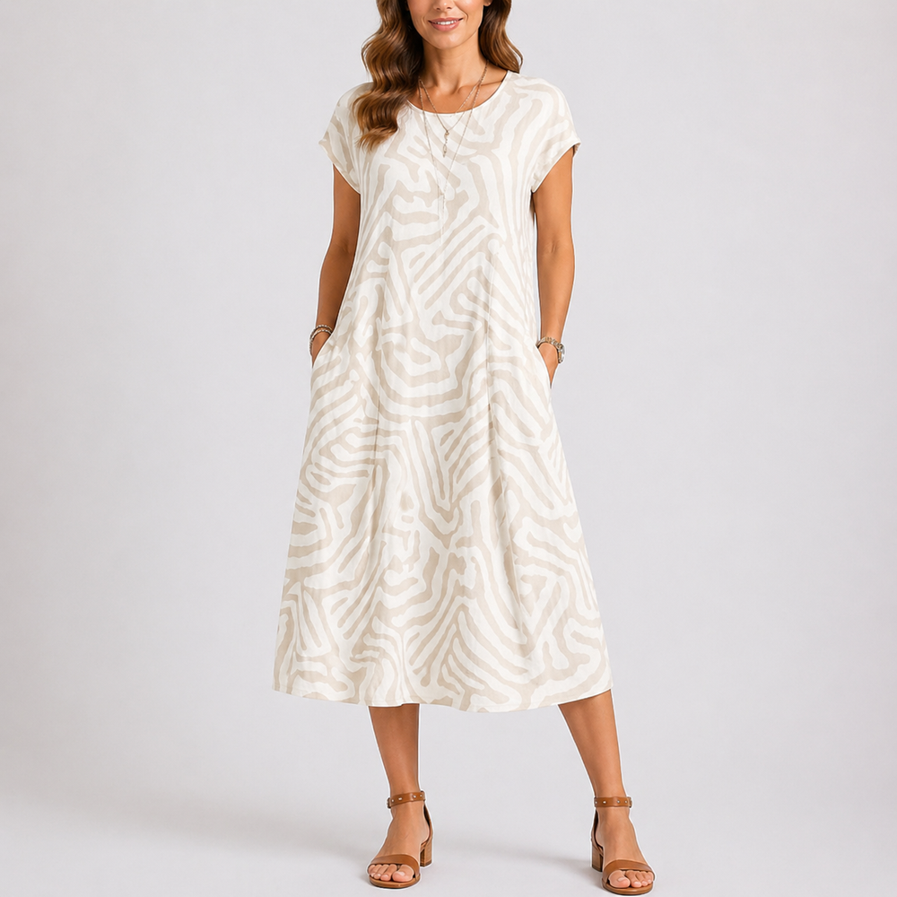 Women’s Casual Midi Dress Lightweight Round Neck Summer Style 1