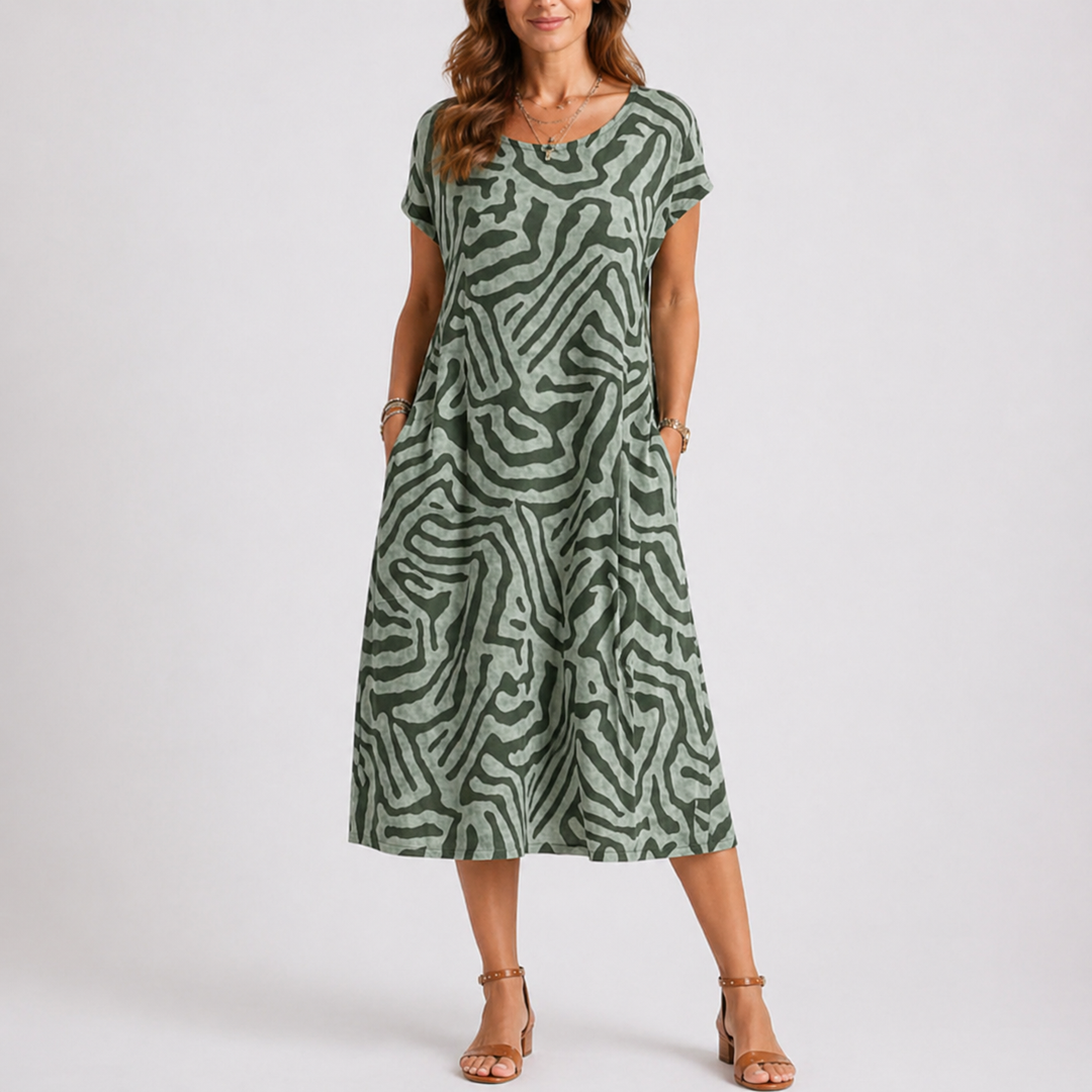 Women’s Casual Midi Dress Lightweight Round Neck Summer Style 3