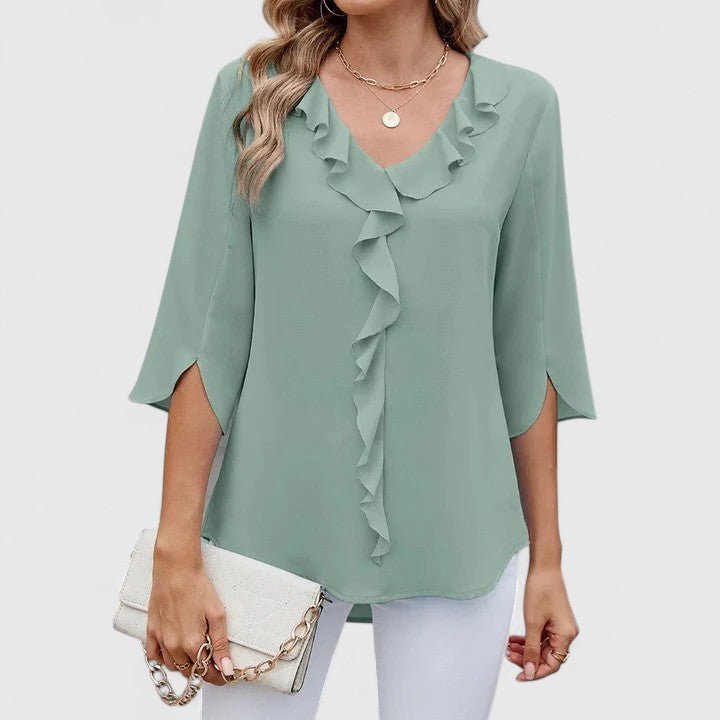 Women's Chiffon Blouse Ruffle V-Neck Half-Sleeve Style 0