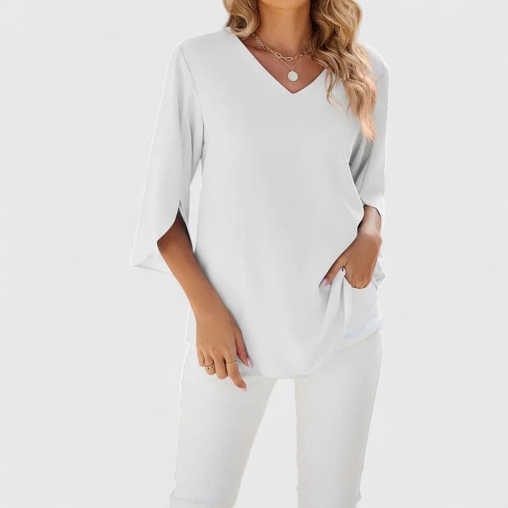 Women's Chiffon Blouse Ruffle V-Neck Half-Sleeve Style 10
