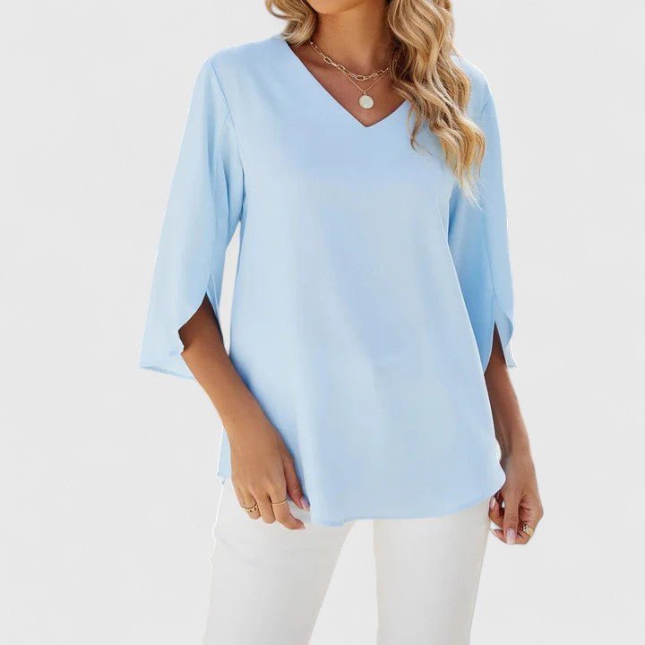Women's Chiffon Blouse Ruffle V-Neck Half-Sleeve Style 2
