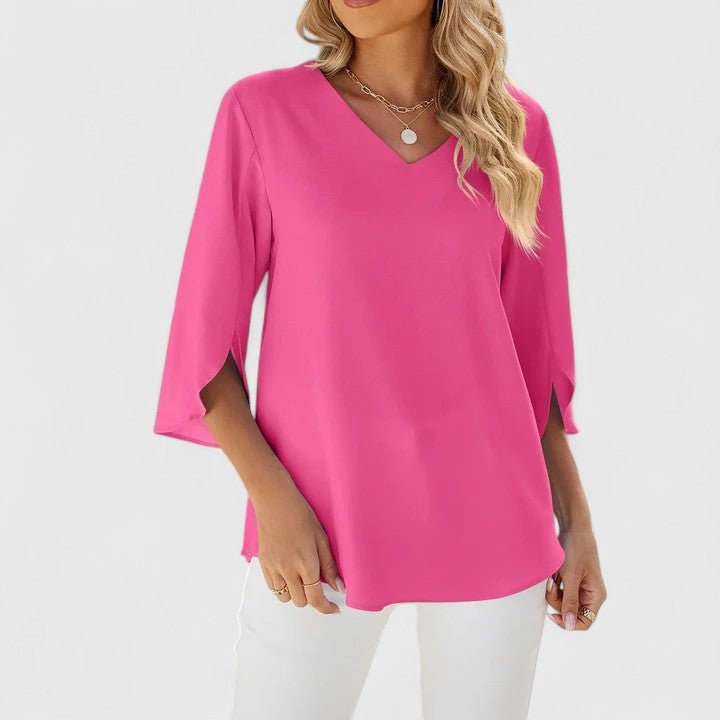 Women's Chiffon Blouse Ruffle V-Neck Half-Sleeve Style 3