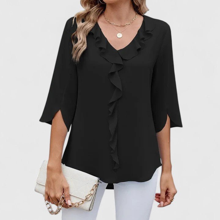 Women's Chiffon Blouse Ruffle V-Neck Half-Sleeve Style 4