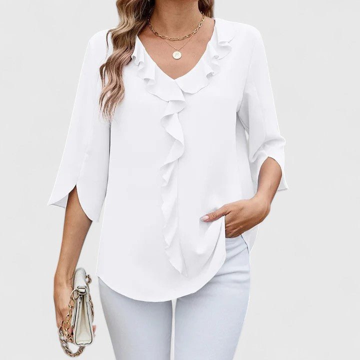Women's Chiffon Blouse Ruffle V-Neck Half-Sleeve Style 5