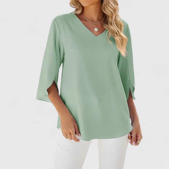 Women's Chiffon Blouse Ruffle V-Neck Half-Sleeve Style 7