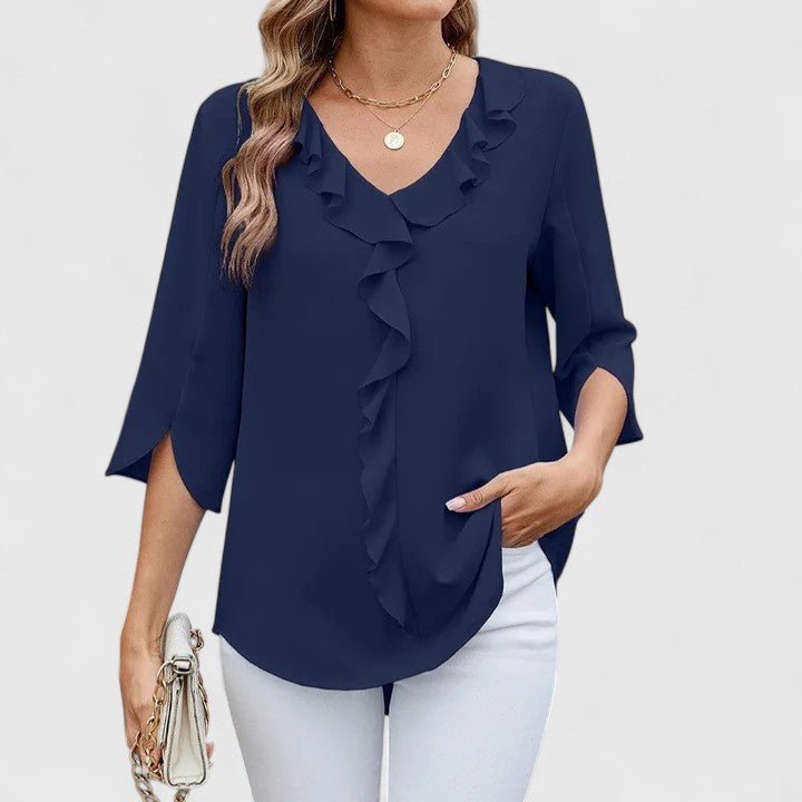 Women's Chiffon Blouse Ruffle V-Neck Half-Sleeve Style 8