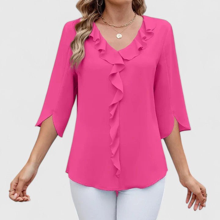 Women's Chiffon Blouse Ruffle V-Neck Half-Sleeve Style 9