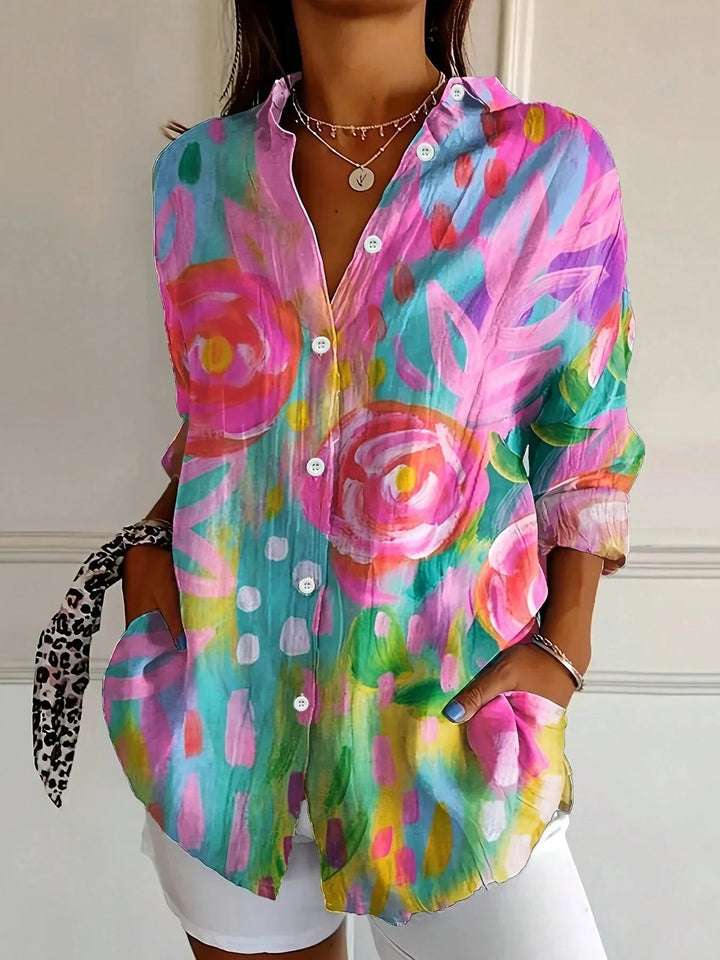 Women’s Colorful Floral Blouse Button Front Design for Summer 0