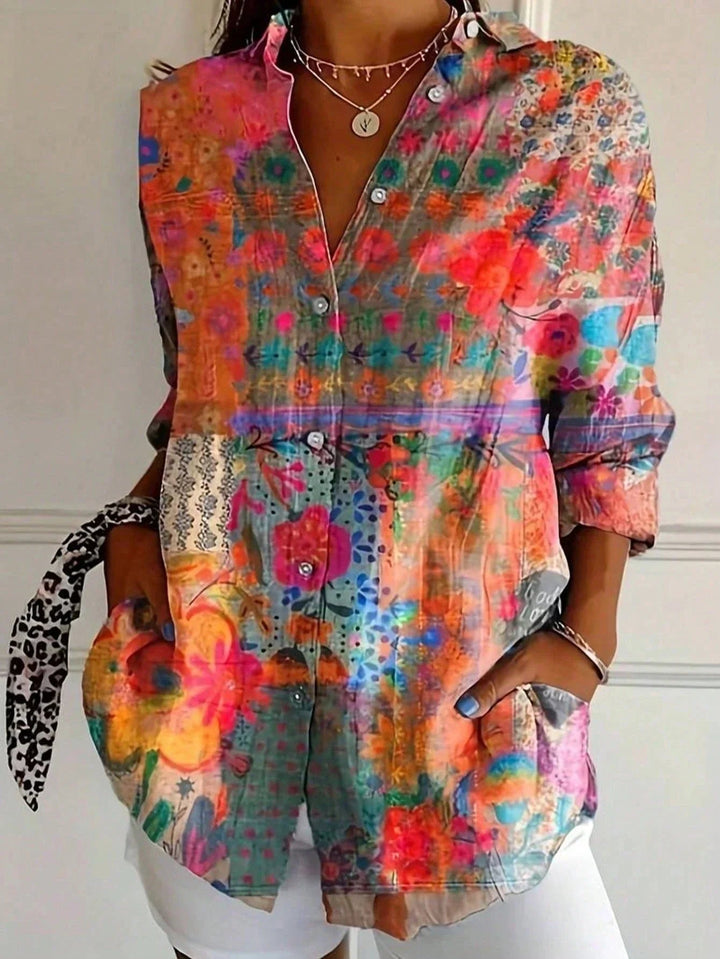 Women’s Colorful Floral Blouse Button Front Design for Summer 1
