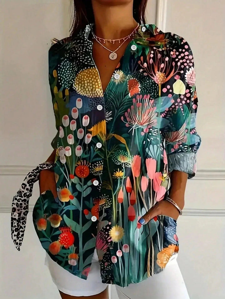 Women’s Colorful Floral Blouse Button Front Design for Summer 2