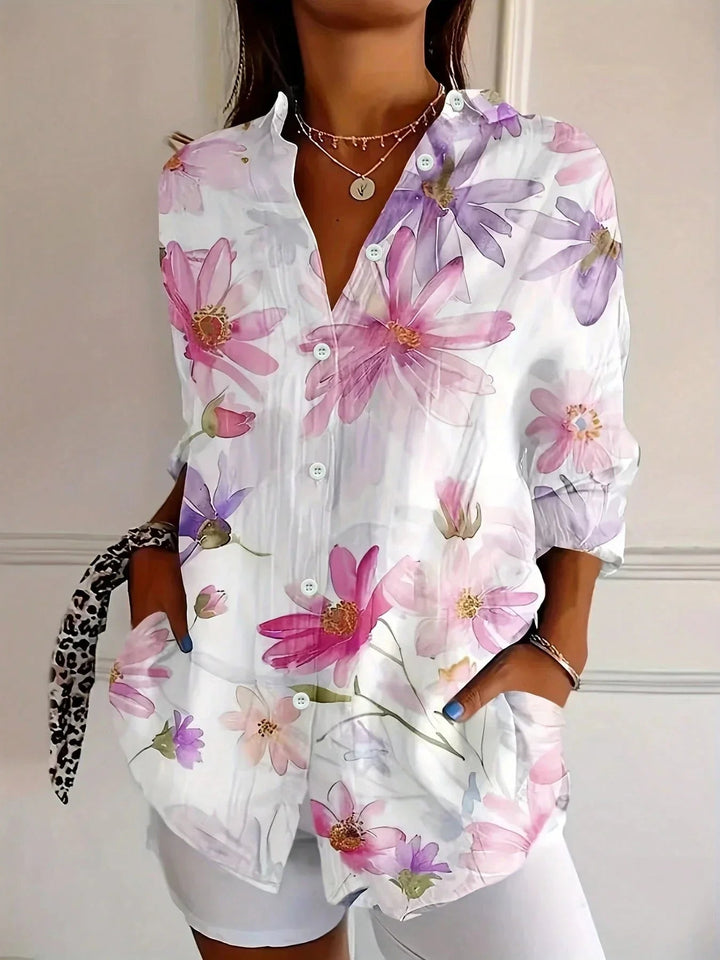Women’s Colorful Floral Blouse Button Front Design for Summer 3