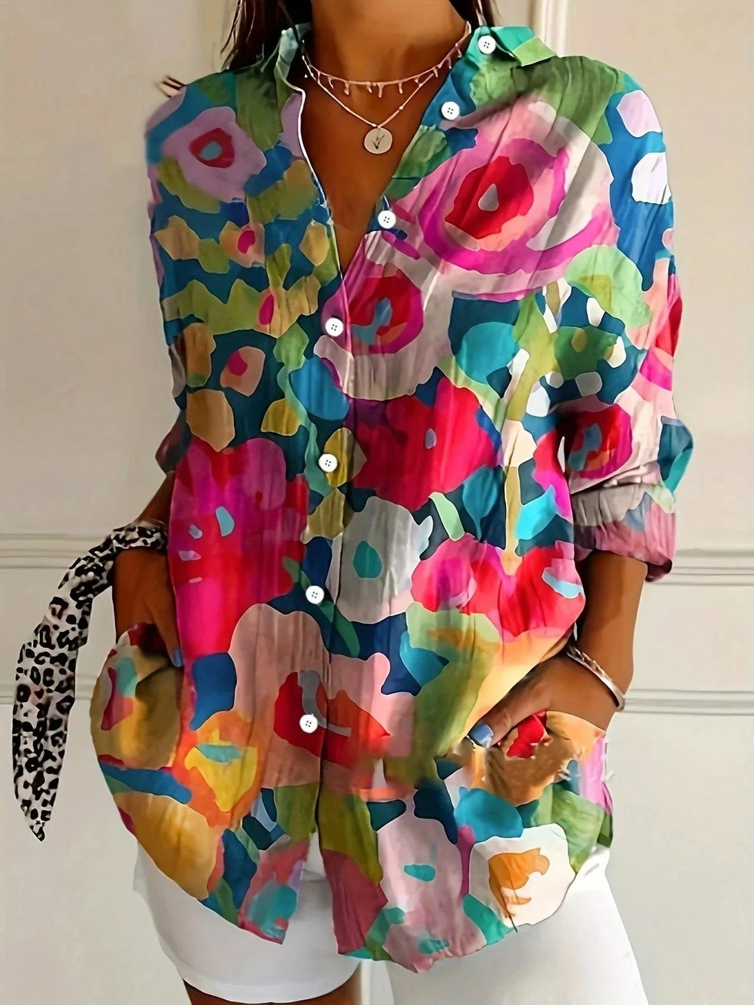 Women’s Colorful Floral Blouse Button Front Design for Summer 4