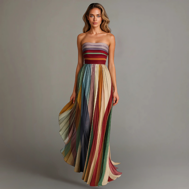 Women’s Colorful Strapless Maxi Dress for Summer Occasions 0