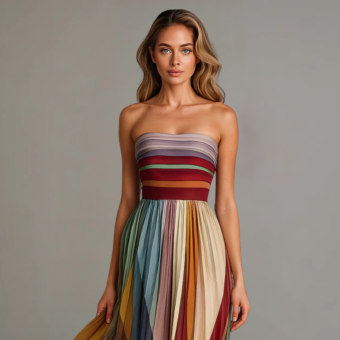 Women’s Colorful Strapless Maxi Dress for Summer Occasions 1