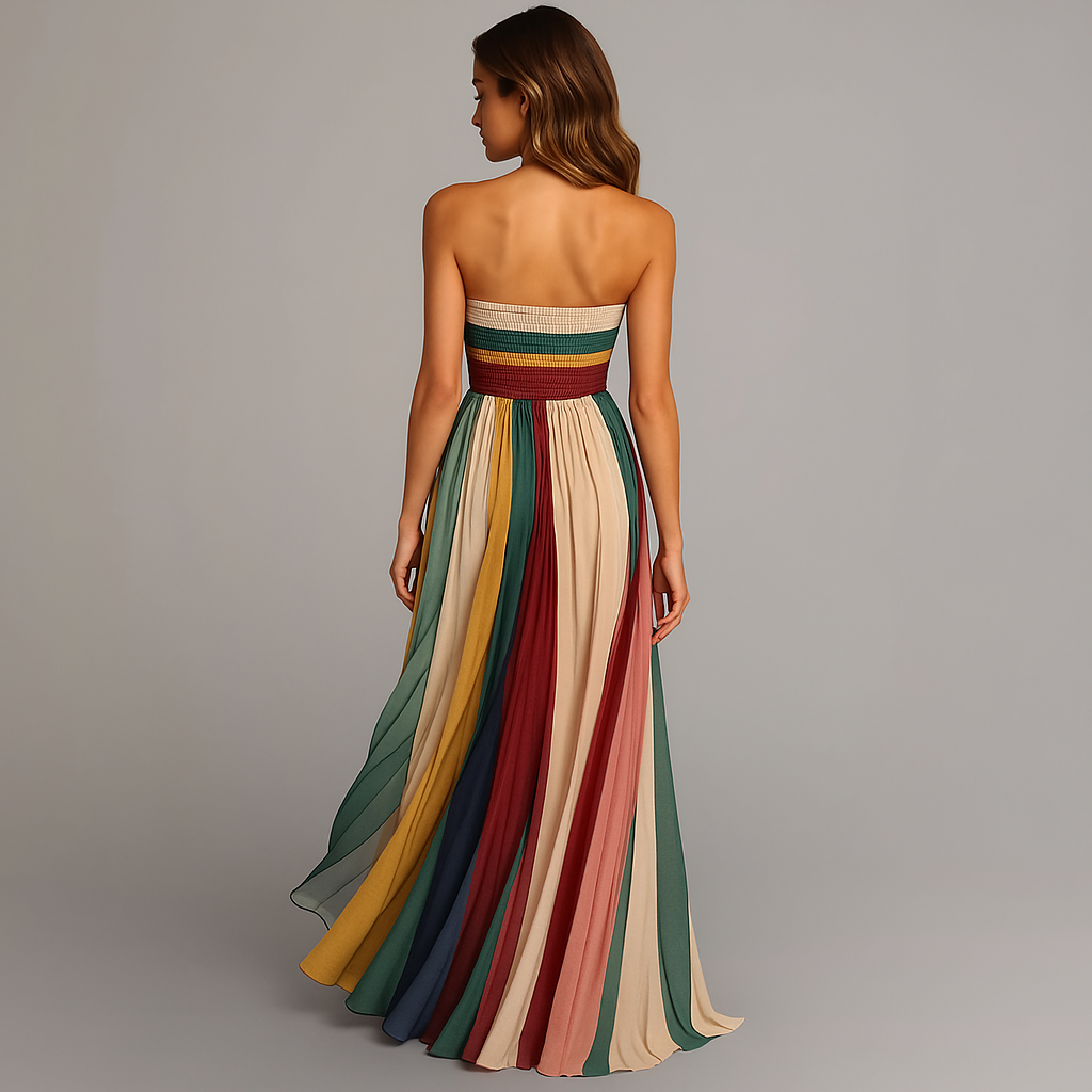 Women’s Colorful Strapless Maxi Dress for Summer Occasions 3