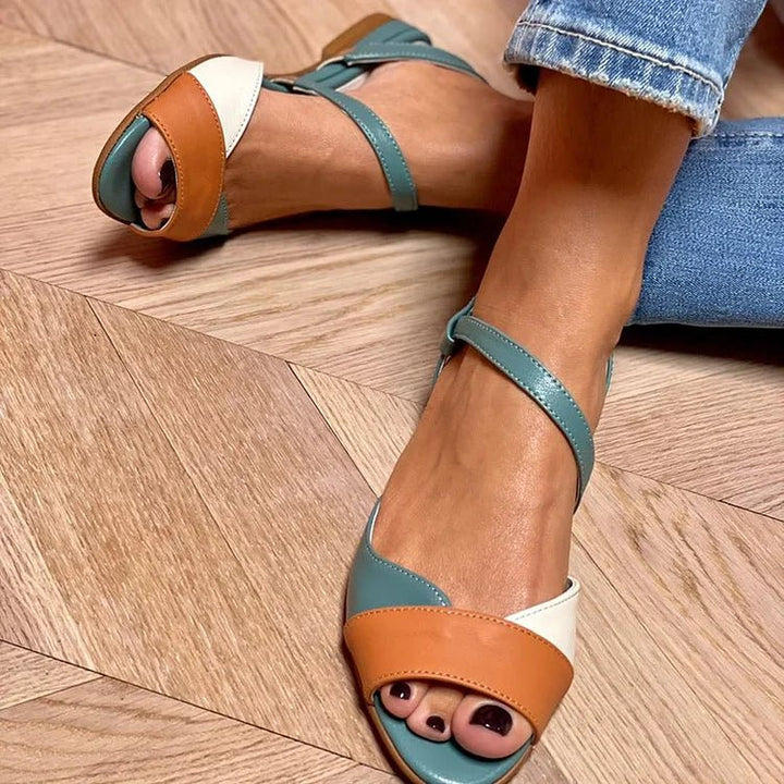 Women’s Colour Block Flat Sandals Adjustable Ankle Strap Comfort Style 0