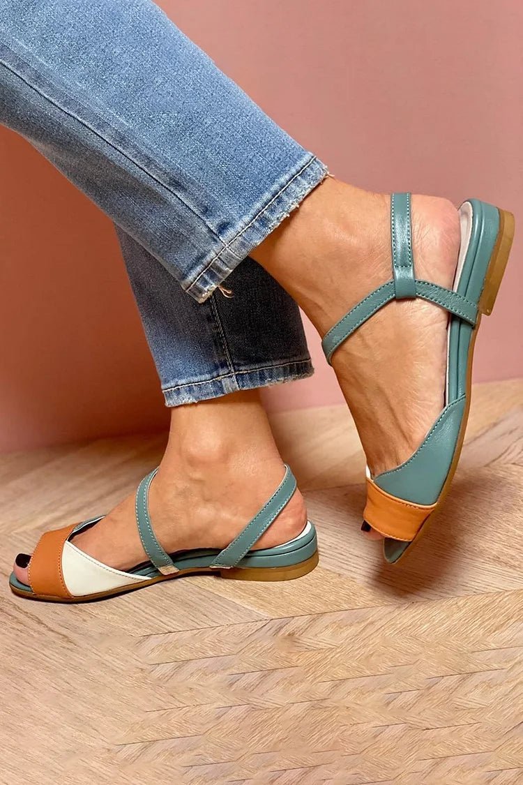 Women’s Colour Block Flat Sandals Adjustable Ankle Strap Comfort Style 1