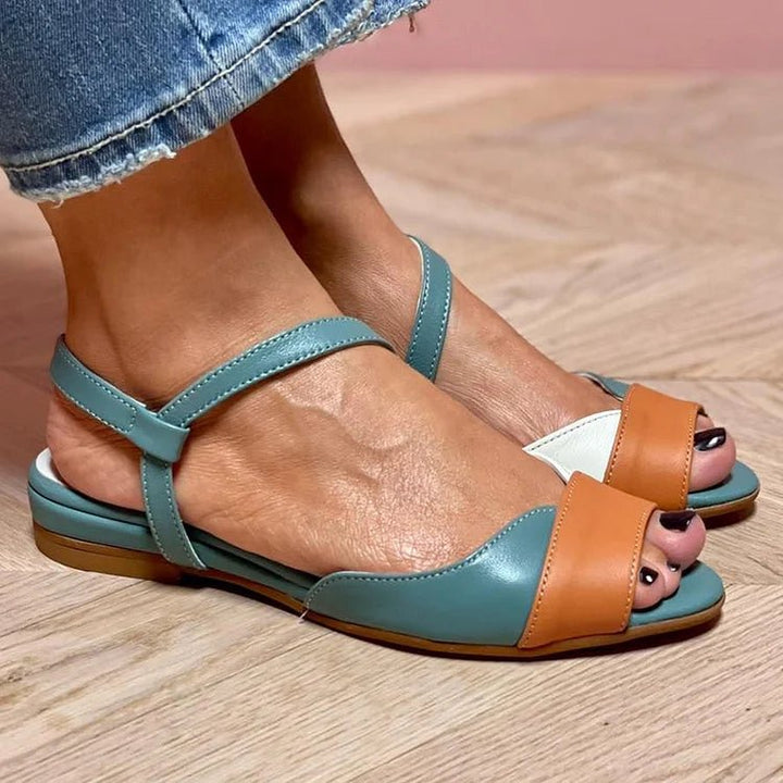 Women’s Colour Block Flat Sandals Adjustable Ankle Strap Comfort Style 2