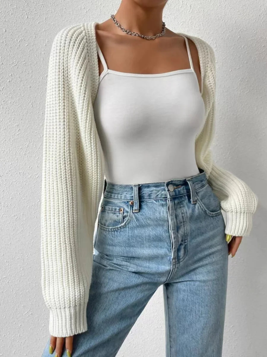 Women’s Cropped Shrug Cardigan Relaxed Ribbed Design 5