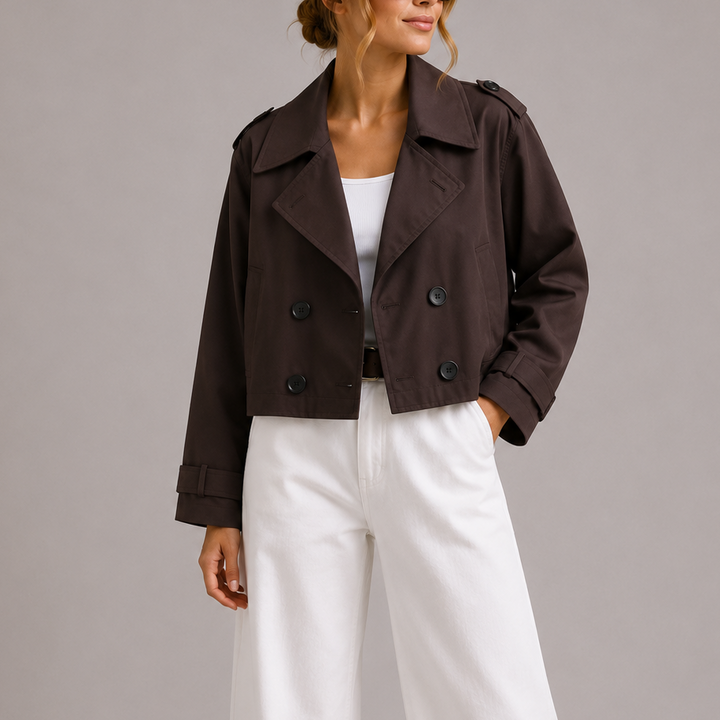 Women’s Cropped Trench Coat Jacket Classic Silhouette 0