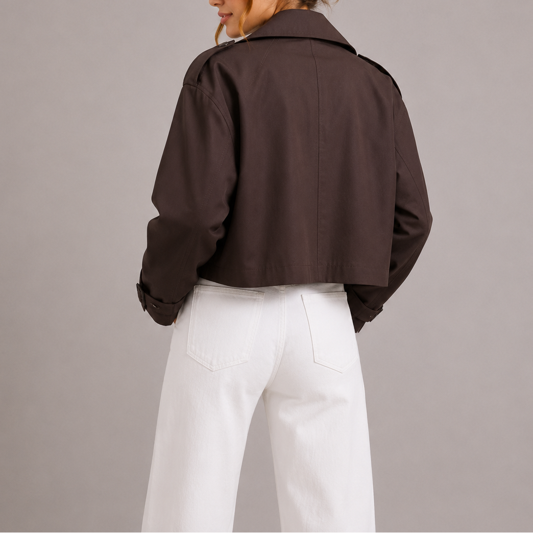 Women’s Cropped Trench Coat Jacket Classic Silhouette 1