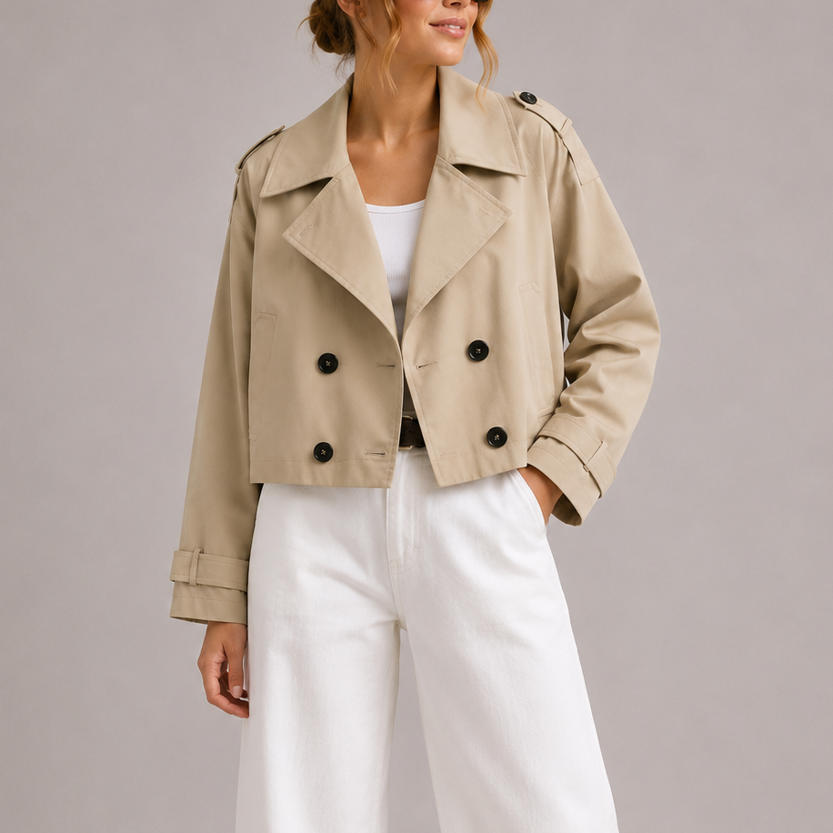 Women’s Cropped Trench Coat Jacket Classic Silhouette 2